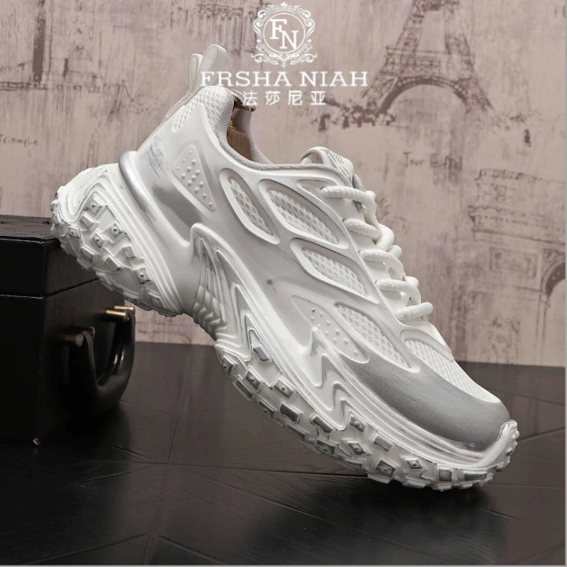 法莎尼亚透气老爹鞋男士秋季轻便厚底增高款时尚百搭新款老爹鞋男