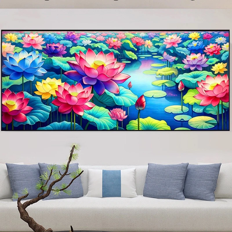 纯手工绣好的十字绣成品不带裱框荷塘月色客厅花卉挂画