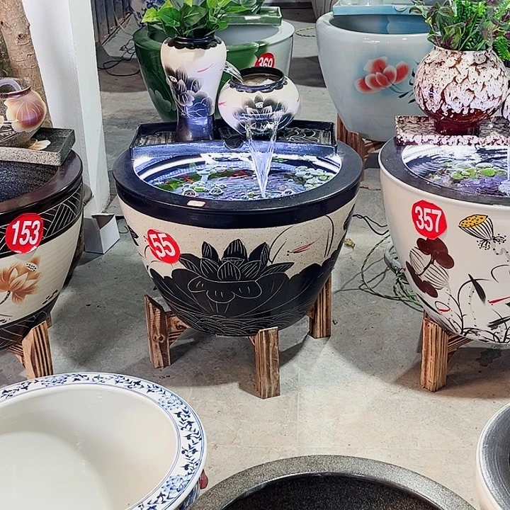 茶***禅景德镇陶瓷鱼缸艺术直径73厘米高50厘米