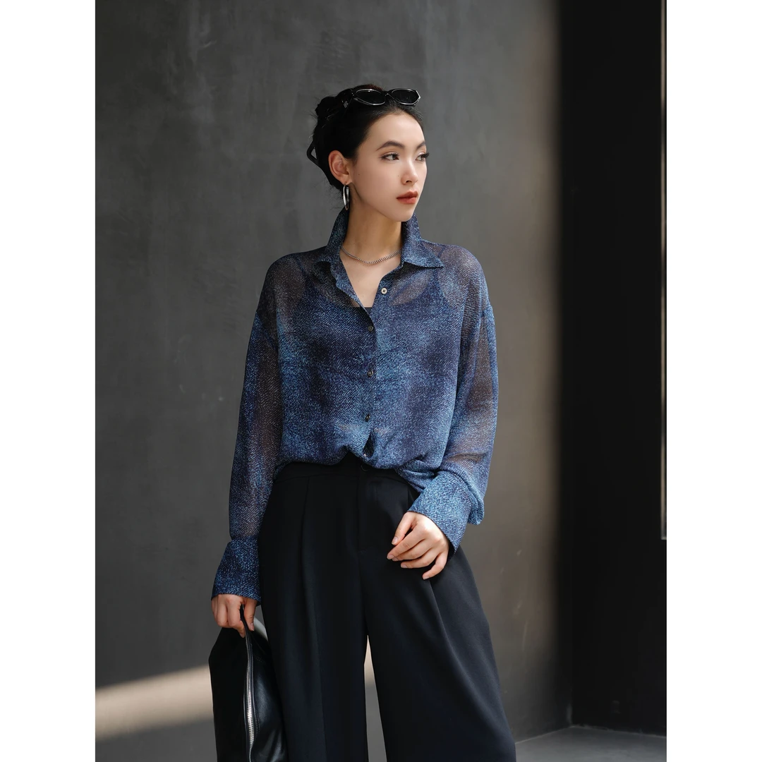 POPULARYW【星河梦惗】Z·R上品屋复古春游立领印花宽松长袖衬衫