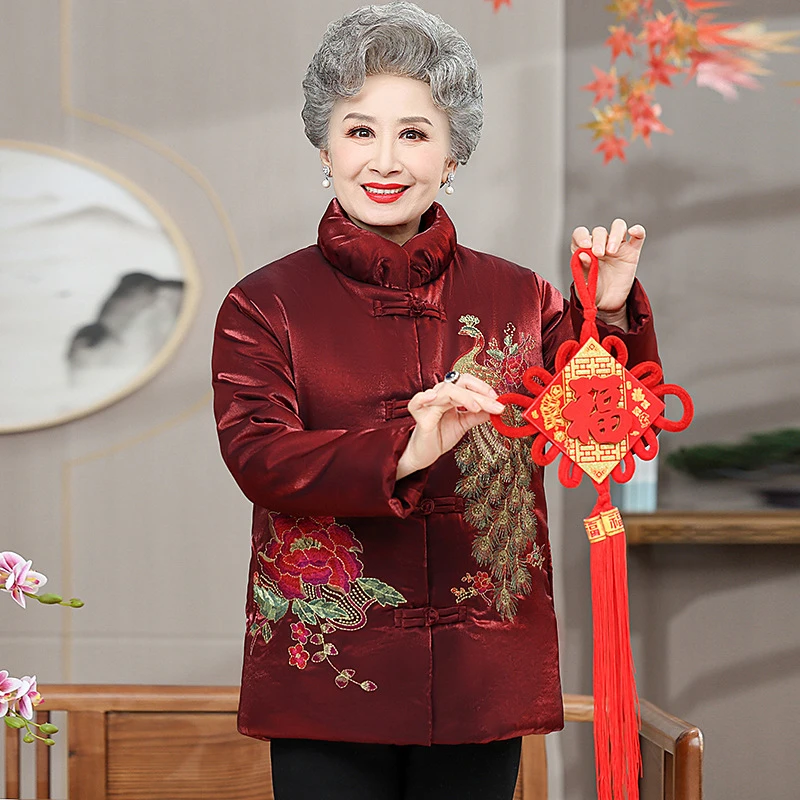 老年人冬装女奶奶棉衣外套加厚妈妈婚礼婚宴棉袄7080老太太棉服