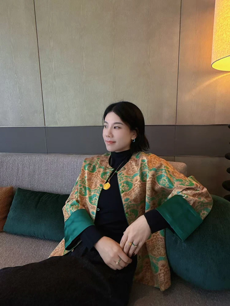 新中式秋季长袖提花桑蚕丝外套
