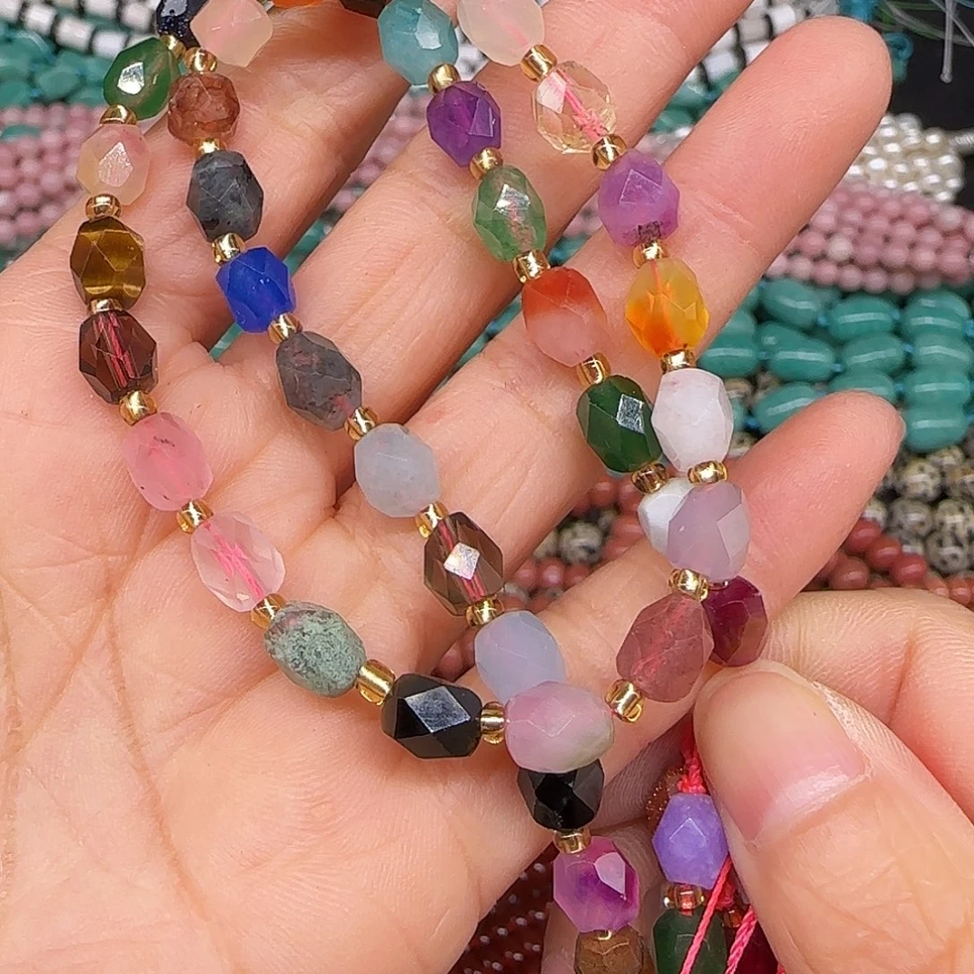 玛瑙/玉髓合金珠宝半成品多宝八棱5-8mm一条