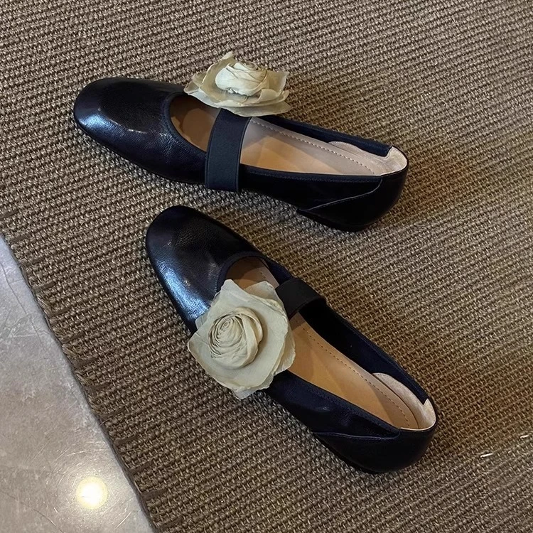 气质~法式复古玛丽珍鞋女平底春夏一字带可拆卸花朵浅口单鞋