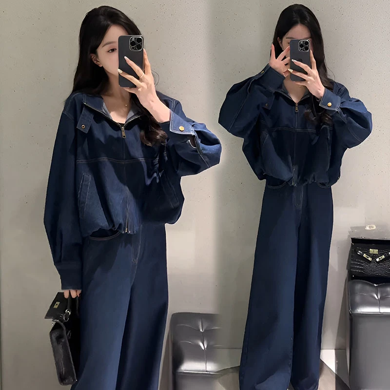 高级感时尚套装女士春秋季新款洋气休国风复古女款牛仔休闲套装