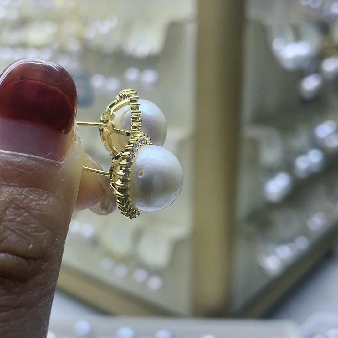 淡水珍珠耳饰银S925镶嵌