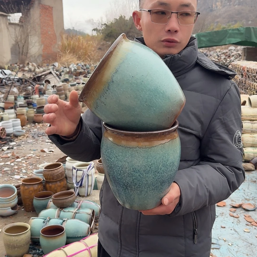 紫砂花盆口18高21两个墨绿有色差