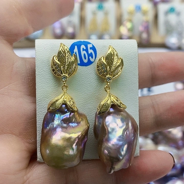 银S925镶嵌耳饰淡水珍珠