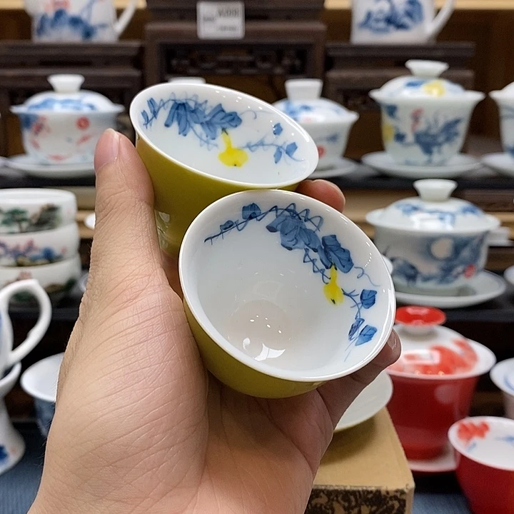 手绘2个装葫芦果杯子60cc釉下彩微瑕福利款