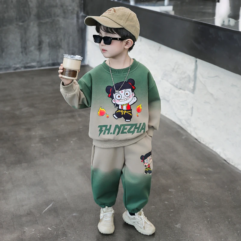 哪吒儿童衣服2025男童套装新款时髦夏装宝宝帅气卫衣渐变两件套