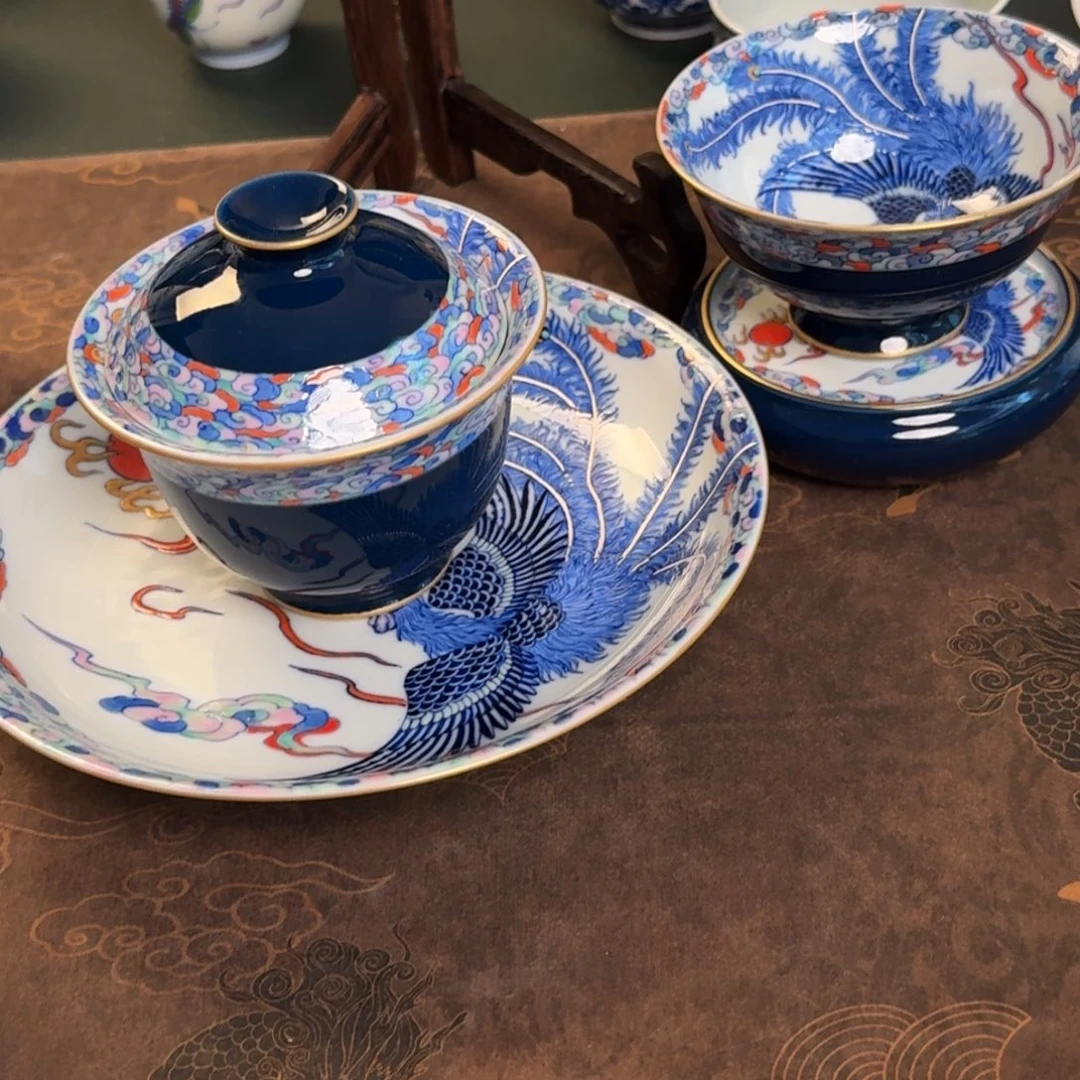 人***e纯手工手绘陶瓷茶具四件