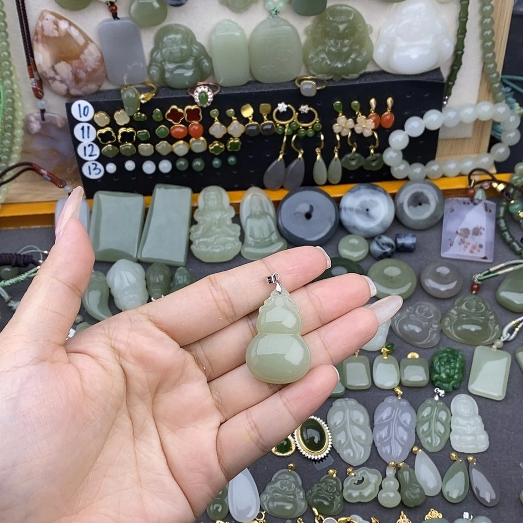 和田玉银S925镶嵌吊坠(不含链)