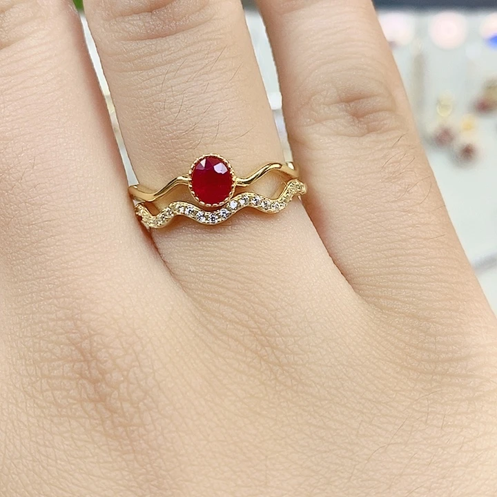 戒指银S925镶嵌红宝石