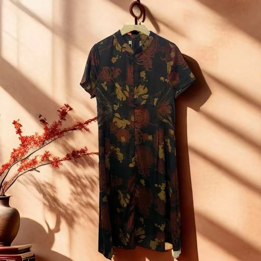 0103透气裙子妈妈装高贵新喜结连理复古气质夏装洋气网红长款