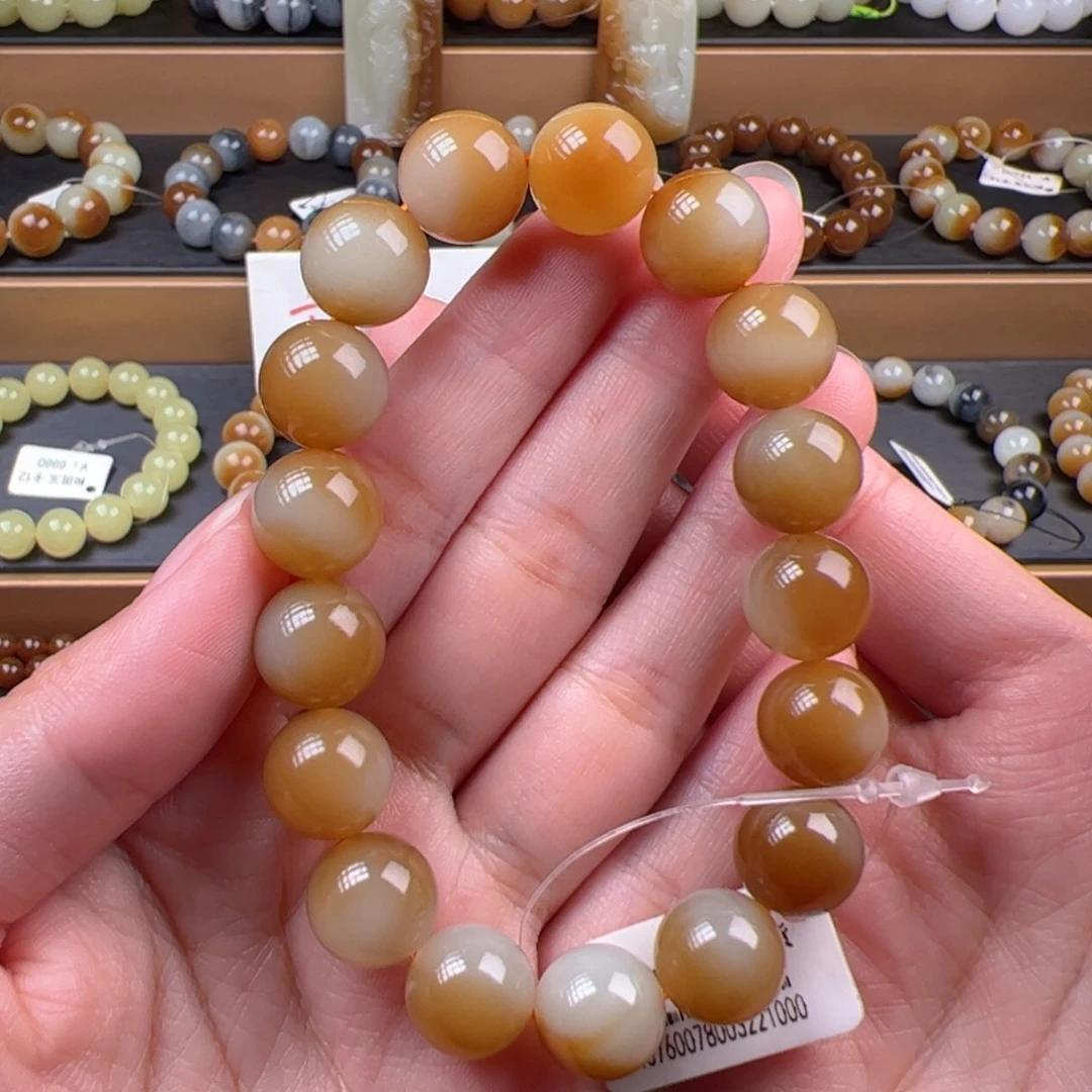 和田玉未镶嵌手链新疆且末金山糖白卡12