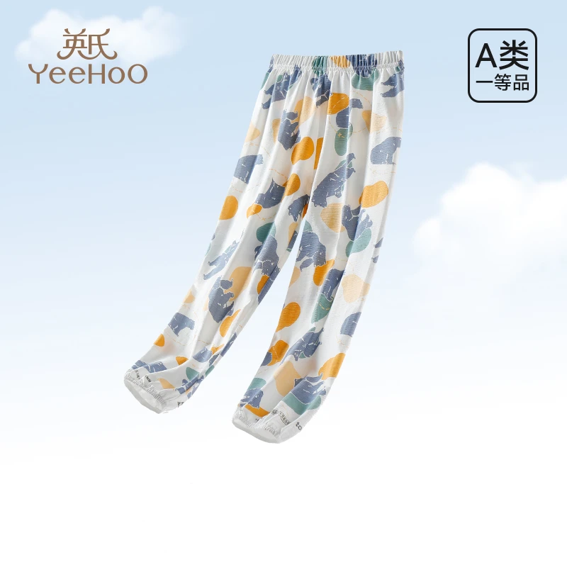 YeeHoO/英氏儿童睡裤宝宝女童夏季薄款防蚊裤中大童家居裤长裤