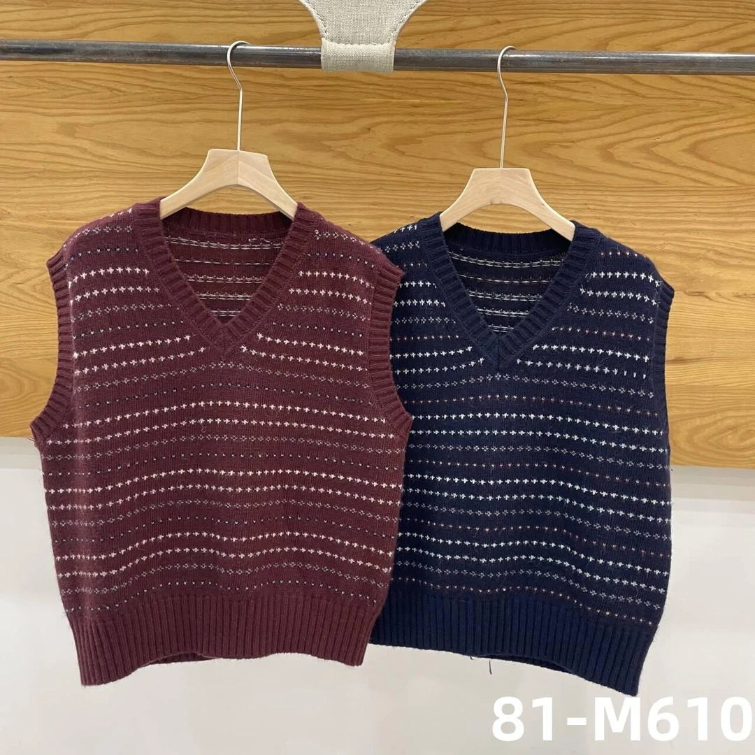 马甲针织全羊毛背心无袖女上衣V领背心毛衣81-M610