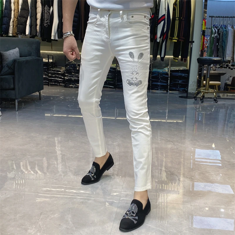 【也许家】新品男士高品质欧货夏季修身烫钻弹力牛仔裤JJ9392