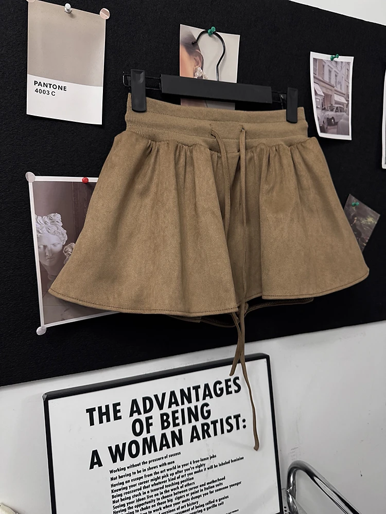 miu系俏皮复古半身裙裤松紧腰抽绳休闲中古蓬蓬裙防走光设计感裙