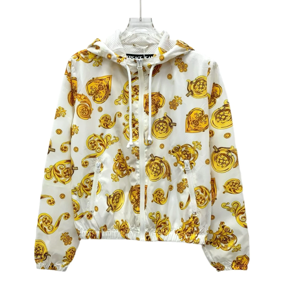 99新 VERSACE/范思哲 JW0197 拼色巴洛克印花连帽夹克外套 40码