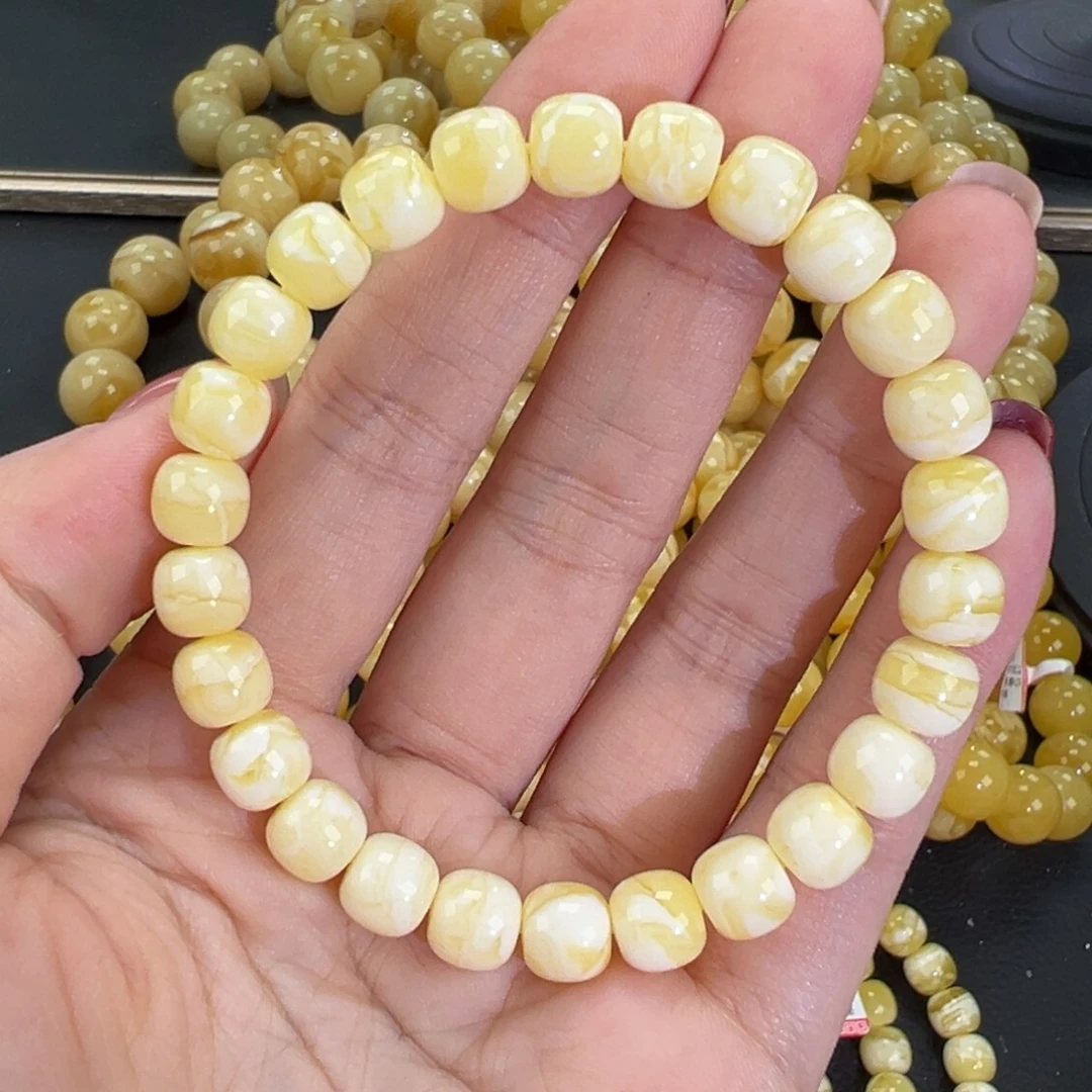 琥珀未镶嵌手链瓷白精工