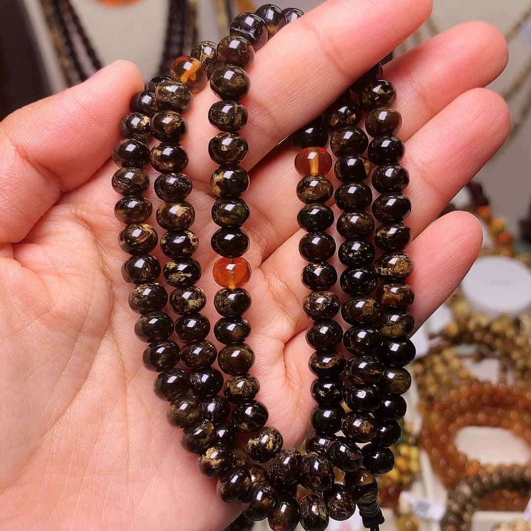 琥珀未镶嵌裸石黑花7-743