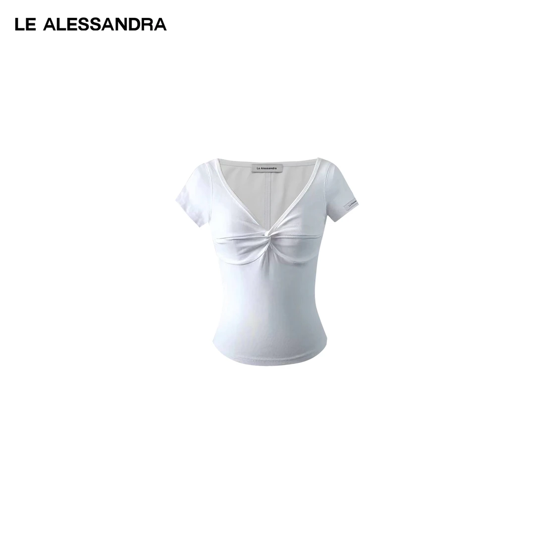 品牌直营 LE ALESSANDRA V领“时来运转”纽结短袖T恤