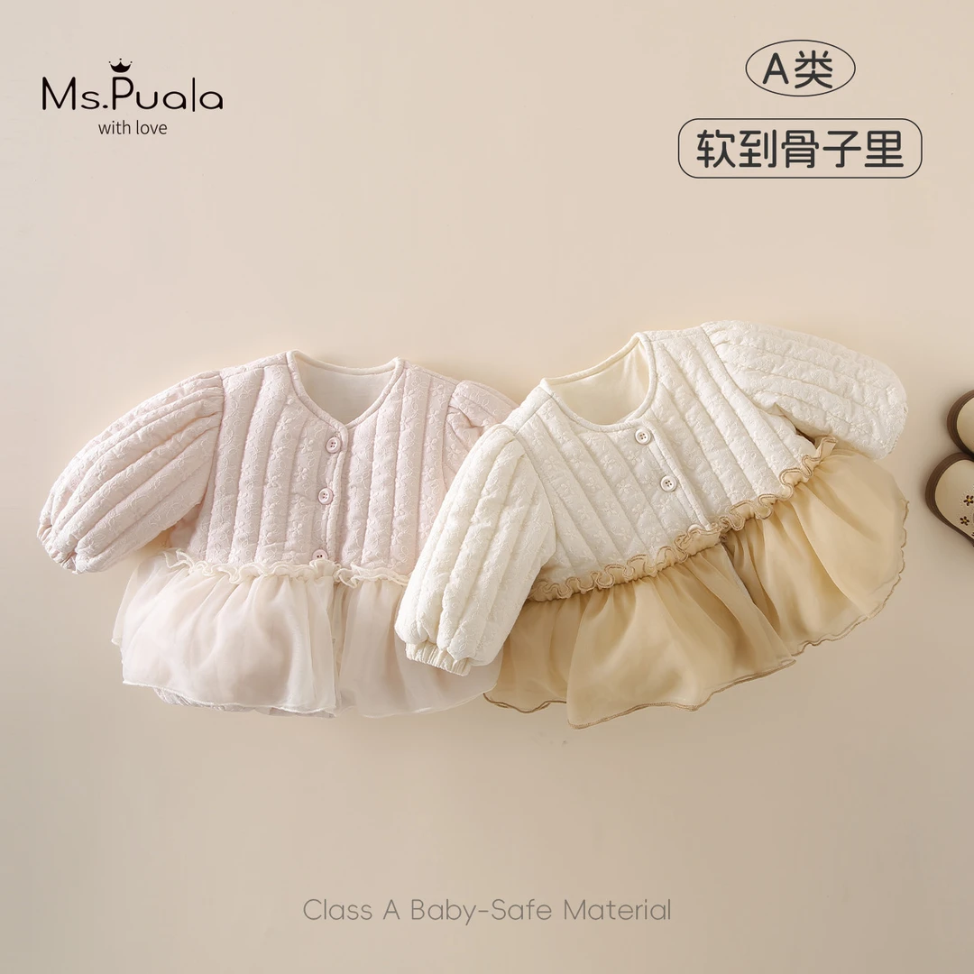 【MsPuala桃桃油画】婴幼儿童装外套女宝宝秋冬款拼接纱裙下摆上衣
