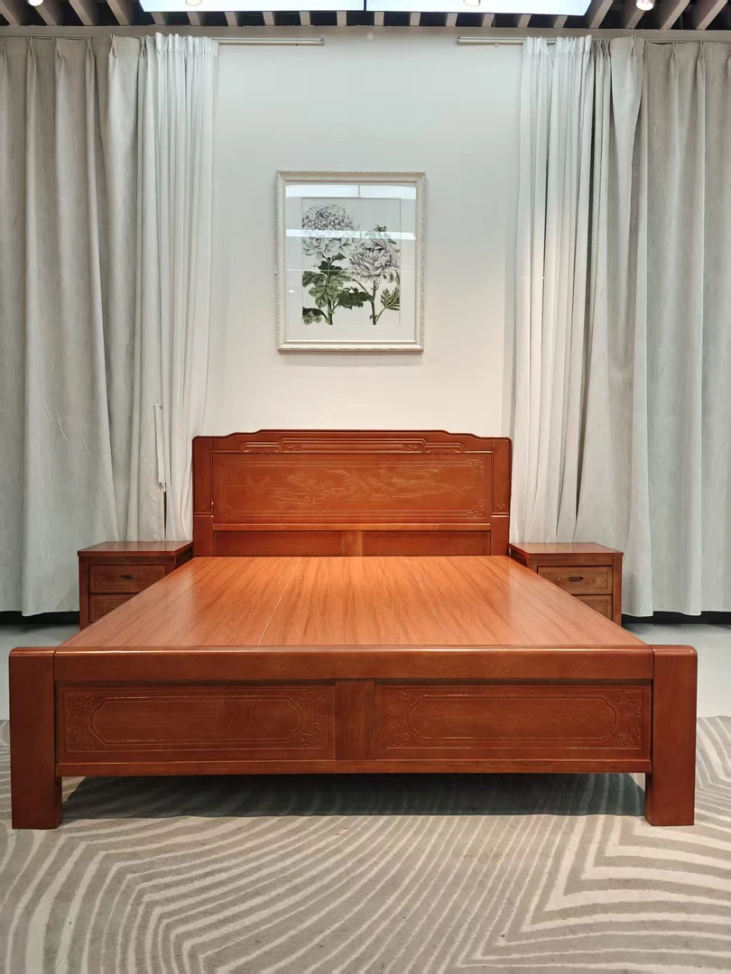 实木床雕花新中式高颜值家具主卧室大床双人1.8米全榫卯9011#