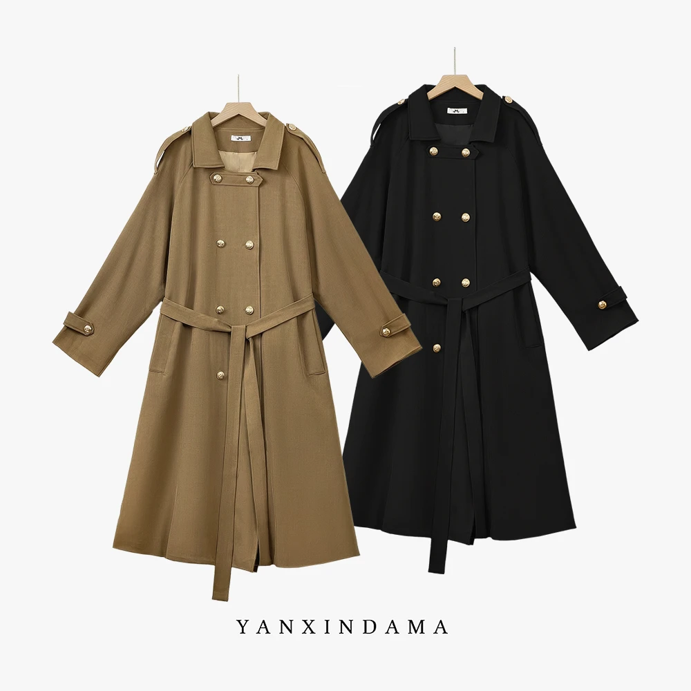 大码女装300斤胖MM时尚英伦风双排扣中长款外套风衣63934