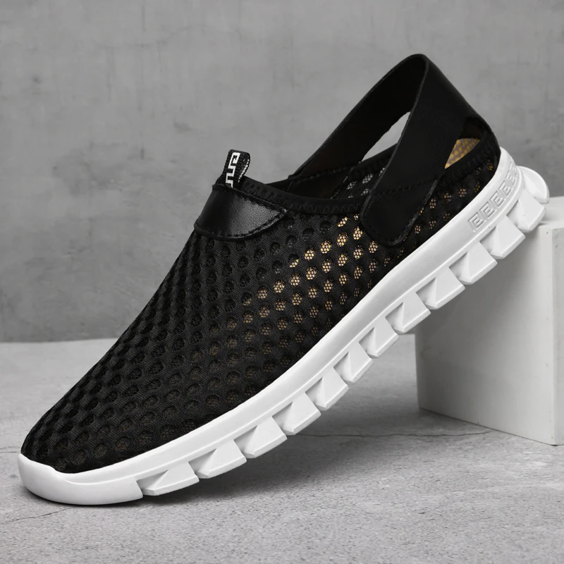 套脚网面男鞋男士百搭休闲夏季透气软底薄款洞洞网眼