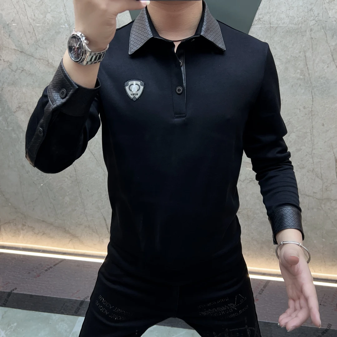 欧货男装时尚休闲商务翻领轻奢空气棉款百搭透气上衣秋潮流宽松型