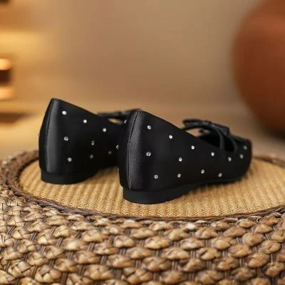 小个子百搭水钻蝴蝶结单鞋女2024春秋新款尖头绝美内增高玛丽珍鞋