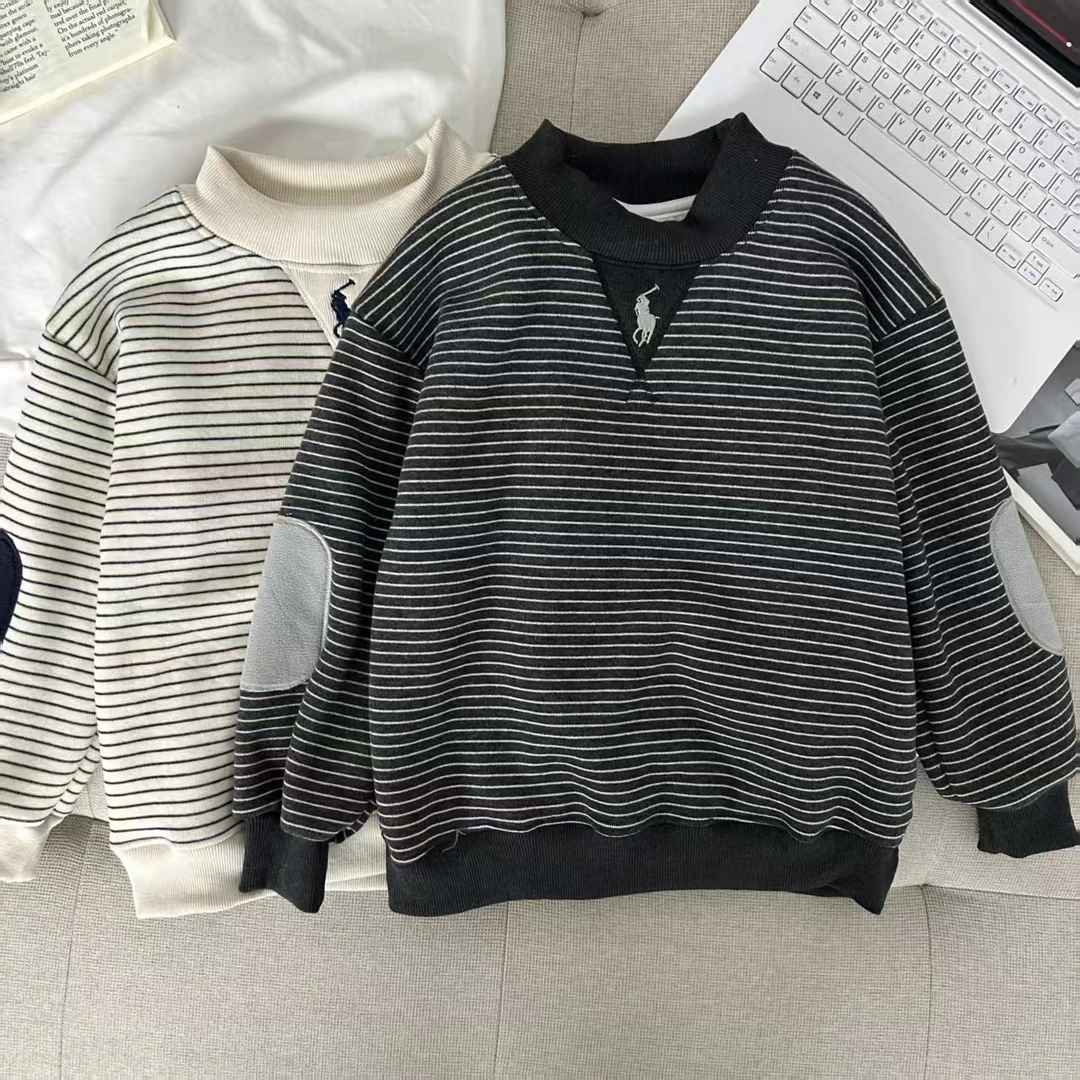 儿童保暖卫衣印花休闲条纹宽松男童卫衣字母常规中大童