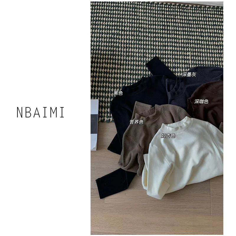 双面绒T 冬季保暖舒适百搭简约休闲套头纯色女士半高领T恤