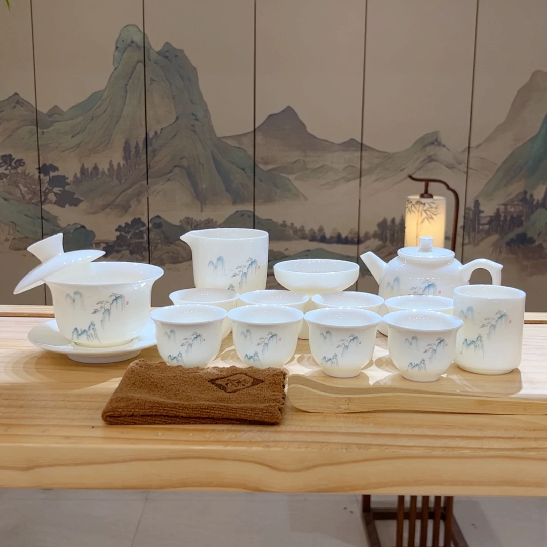 【都彩】高山流水羊脂玉瓷16头