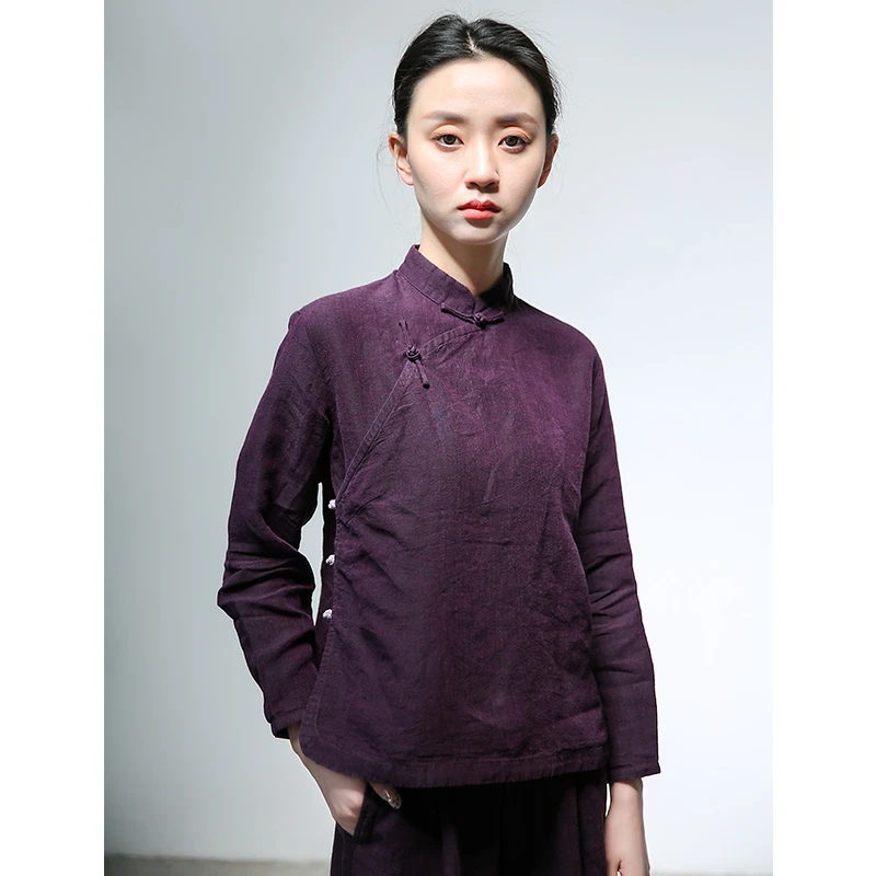 6670春夏新品汉亚麻短款旗袍上衣中国风长袖年轻款新中式