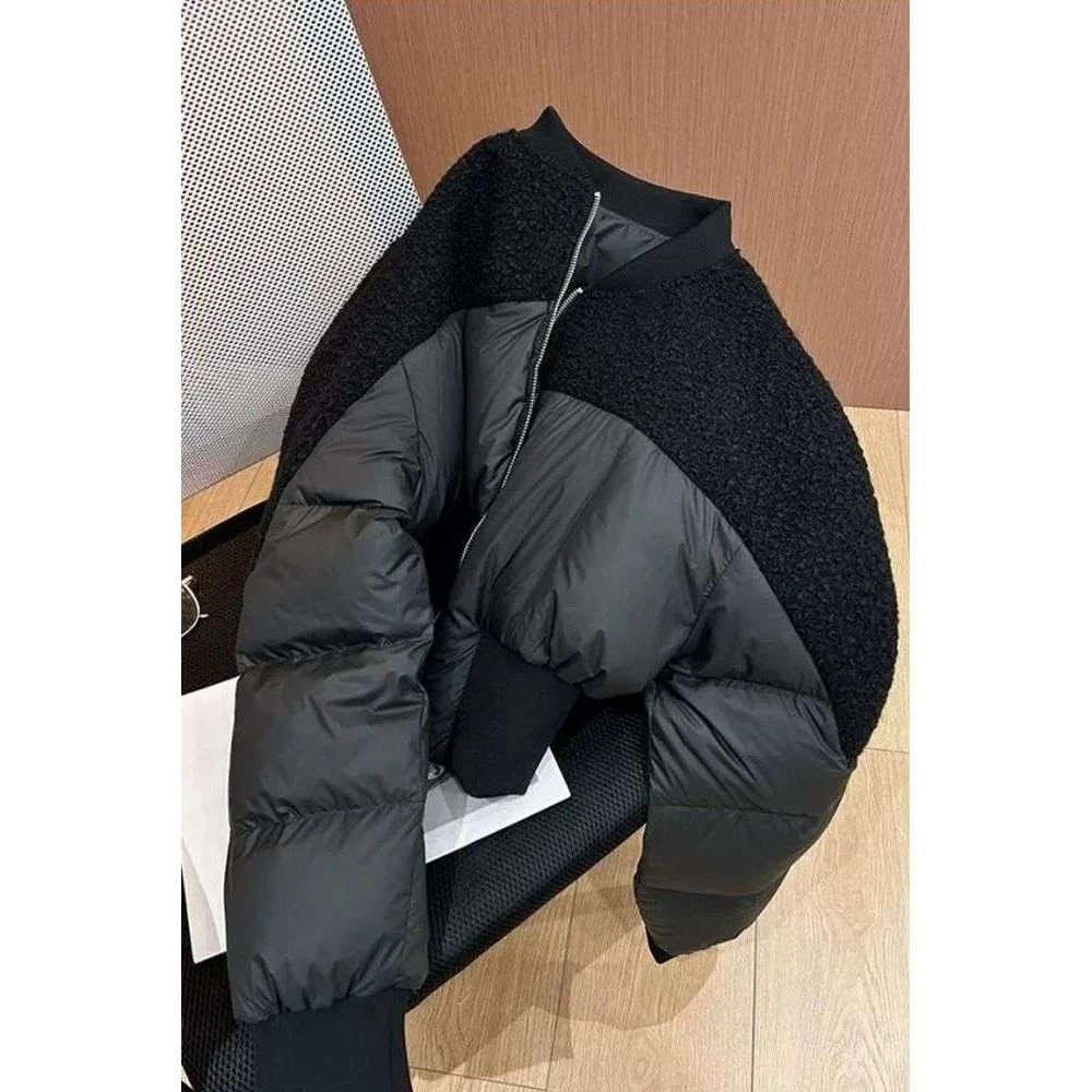 2025冬新款高端洋气小个子设计感羊羔毛拼接新款时尚洋气百搭女装