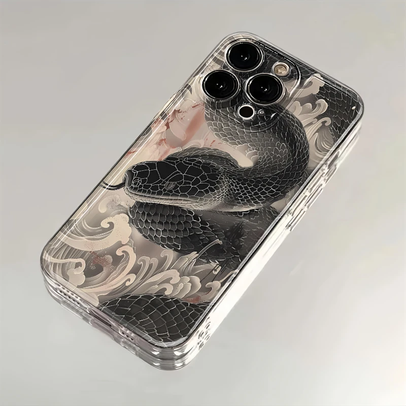 好运黑蛇适用iPhone16小米15华为苹果14promax手机壳13软12太空11