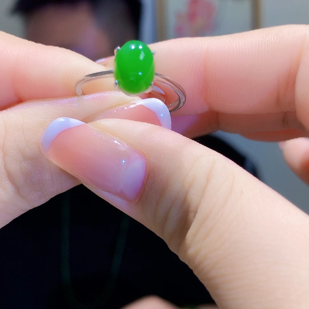 和田玉（碧玉）戒指银S925镀金镶嵌