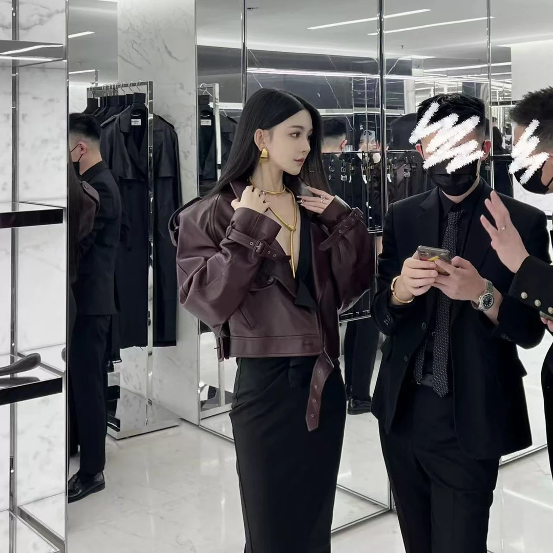 【杨树林】徐杉同款进口西班牙特种绵羊皮手工擦色油蜡真皮外套9993