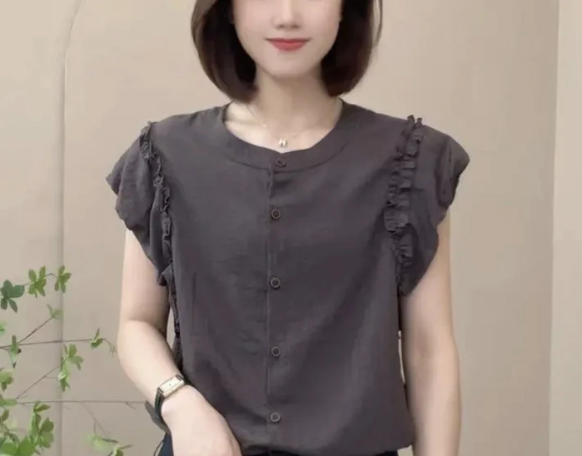 2025夏季新款时尚初恋风百搭减龄气质宽松短袖衬衫上衣显瘦T恤