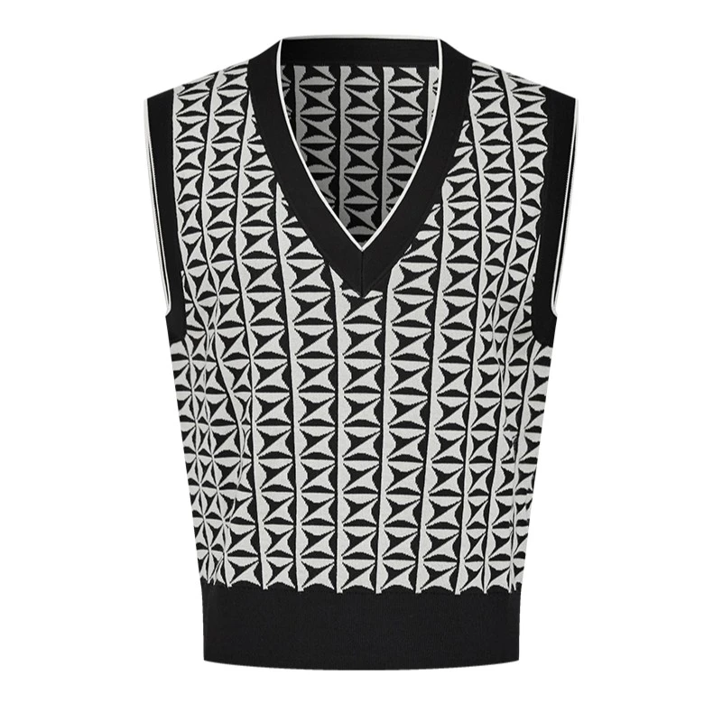 【小余专属】曼德诗绵羊毛背心秋季V领黑白撞色马甲上衣