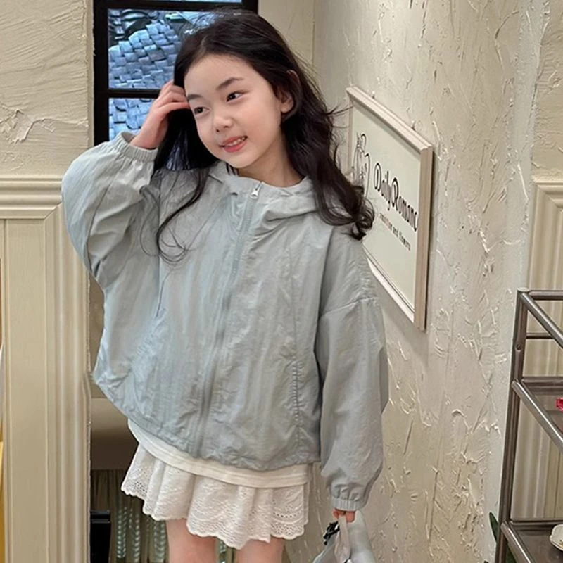 女童韩版洋气防晒衣外套春夏装新款女童防晒衣2025宽松连帽休闲潮