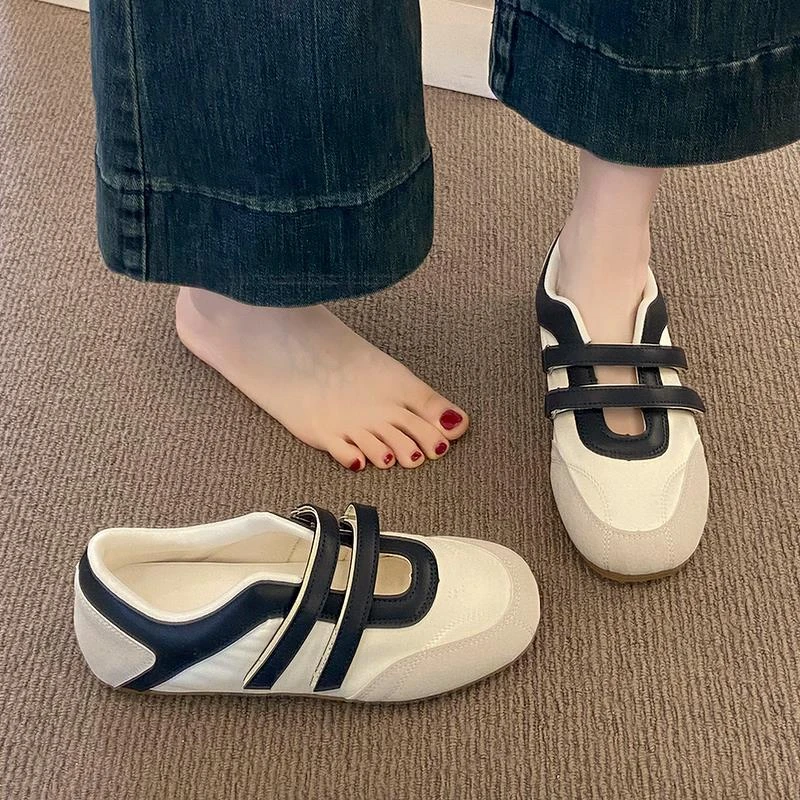 2025春秋新款真皮平底芭蕾鞋魔术贴双一字带玛丽珍鞋百搭单鞋