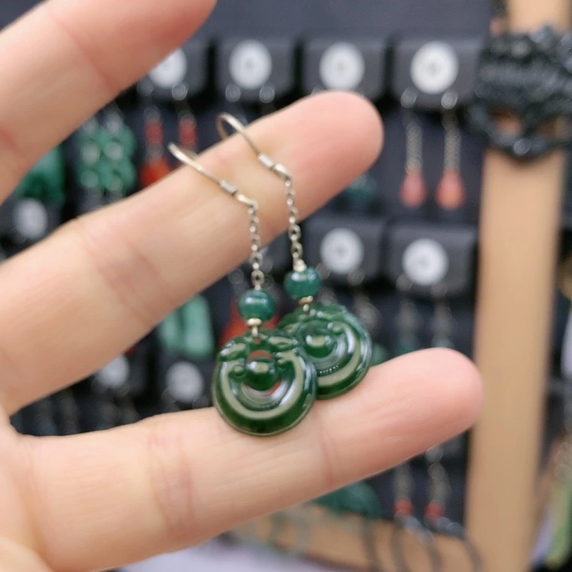 【闪购商品】翡翠耳饰银S925镶嵌精美