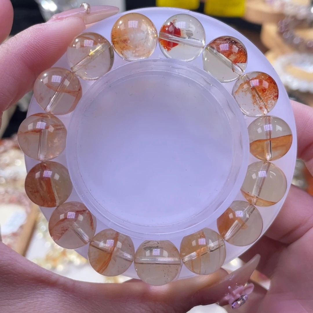 水晶手串未镶嵌黄水晶胶花共生