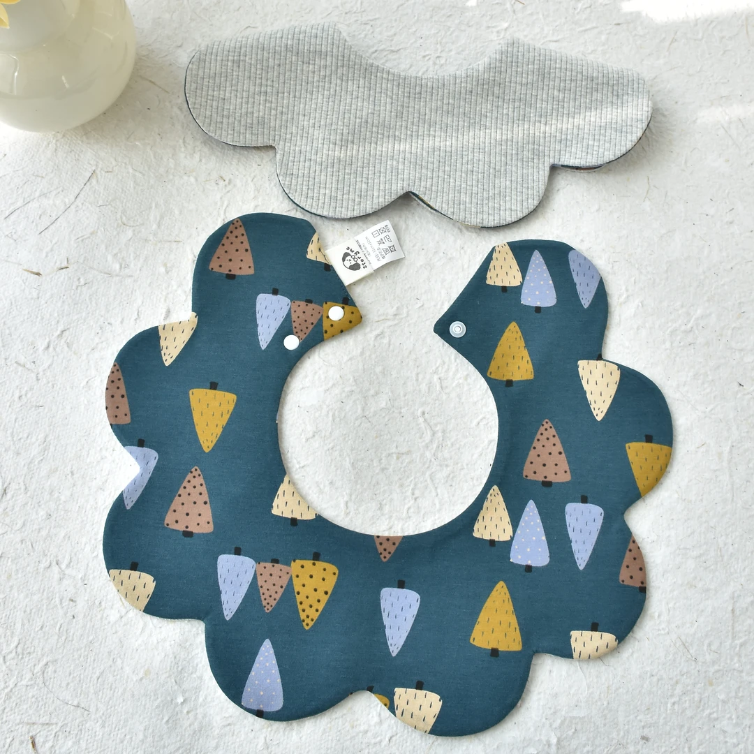 [y520]墨绿色枫树口水巾围兜新生儿防吐奶柔软透气可爱ins风