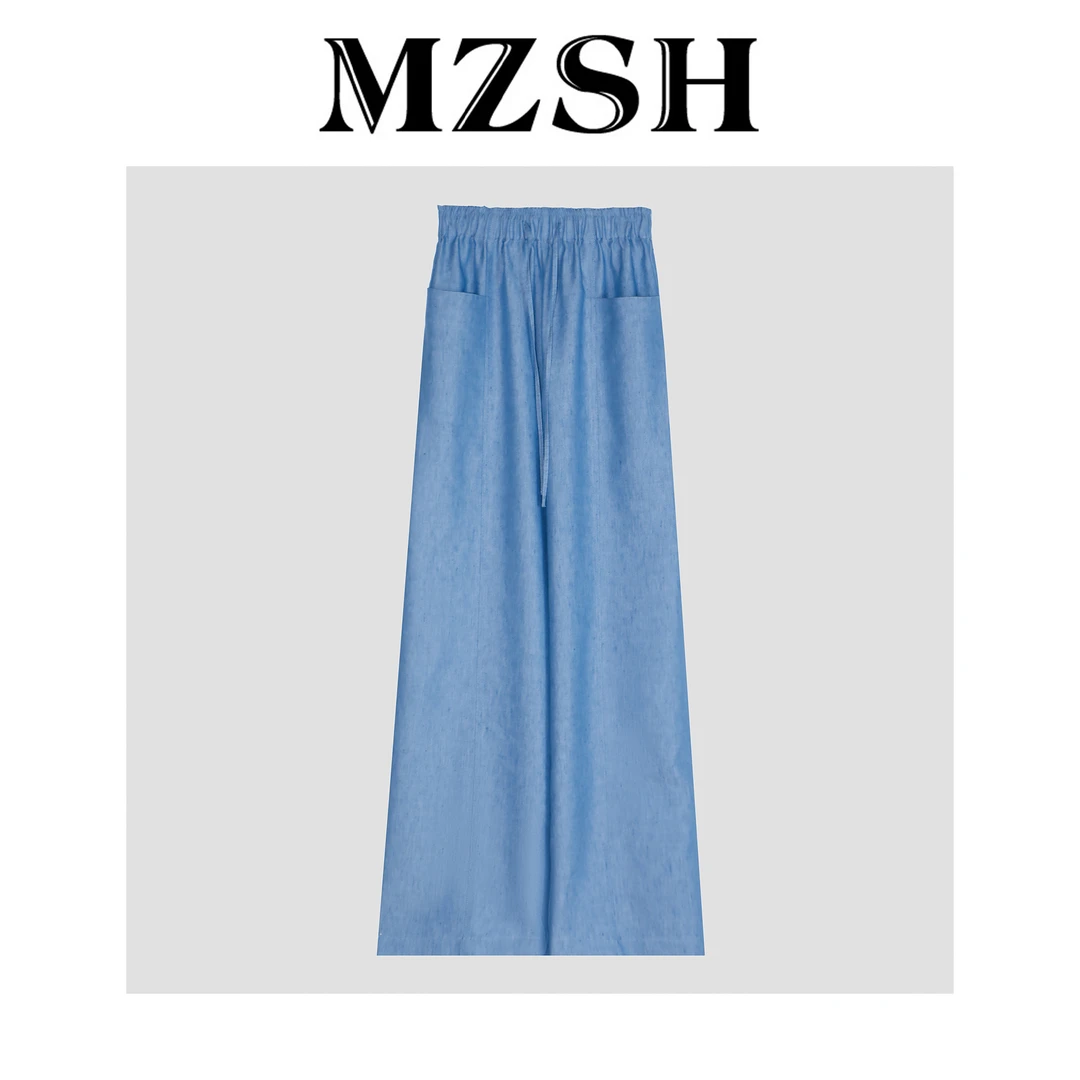 【MZSH】设计款慵懒垂感亚麻系带阔腿休闲裤DLMZSH028B