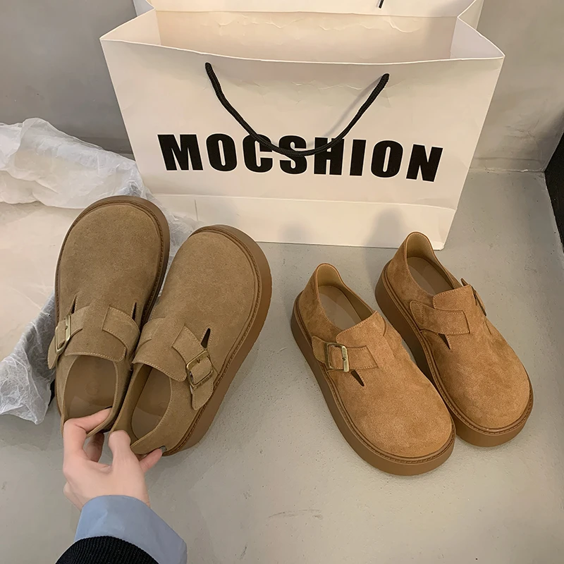 真皮2025春秋新款全包4公分增高勃肯鞋松糕厚底博肯鞋女单鞋百搭